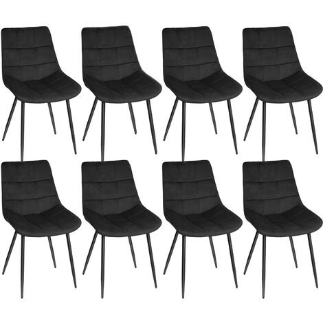 Lot de 8 Chaise de salle à manger，assise rembourrée en velours,avec Pieds en métal,pour salle à manger, salon, chambre，noir