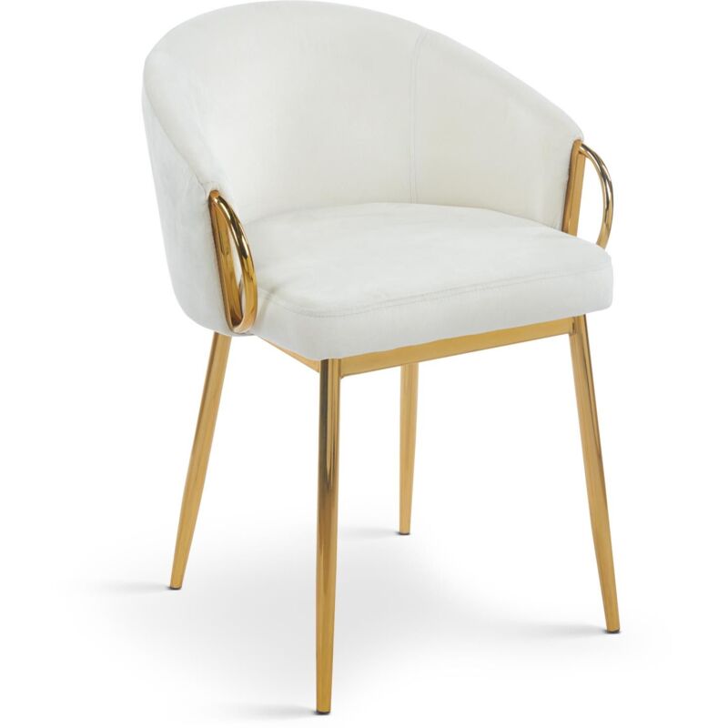 Cotecosy - Lot de 8 chaises arrondies et matelassées Patricia Métal doré et Velours Crème
