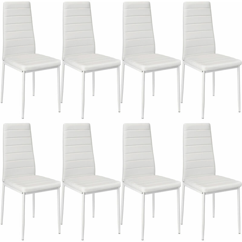 Tectake - Lot de 8 chaises avec strass Rembourré avec revêtement en cuir synthétique Forme ergonomique - blanc