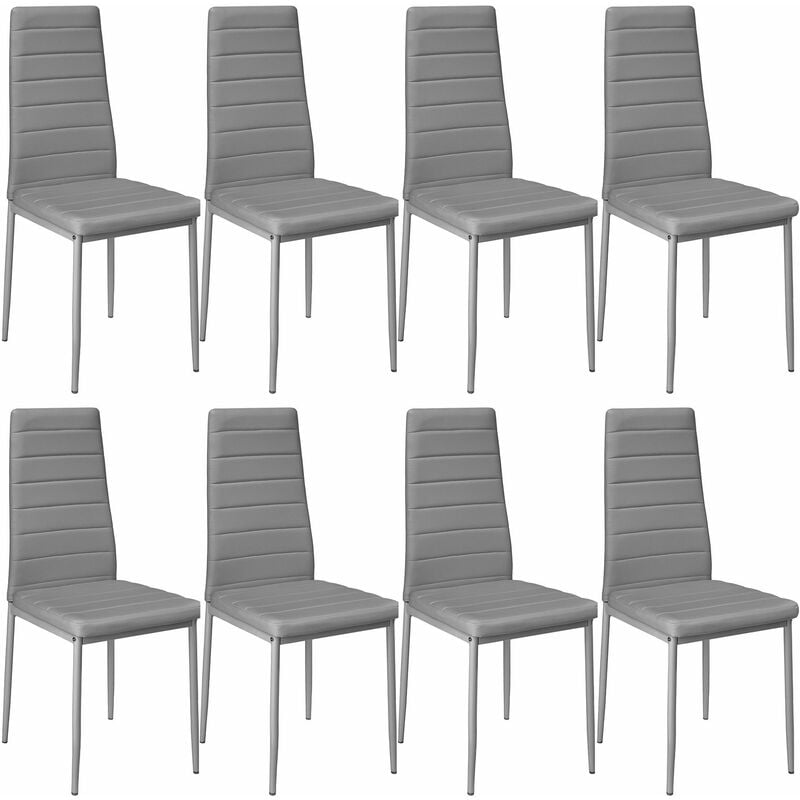 Tectake - Lot de 8 chaises avec strass Rembourré avec revêtement en cuir synthétique Forme ergonomique - gris