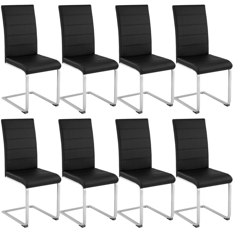 Tectake - Lot de 8 chaises Rembourré avec revêtement en cuir synthétique Dossier ergonomique - noir