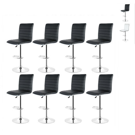 Lot de 8 Chaises de Bar Pied en Métal Pivotantes et Réglables en Hauteur 55 cm - 75 cm Noir