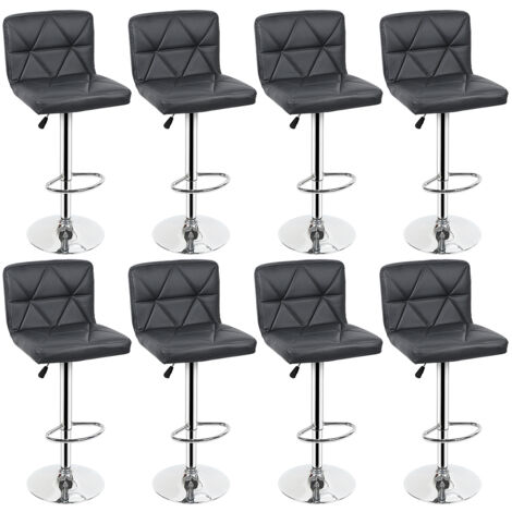 Lot de 8 Chaises de Bar,Tabourets de Bar Pivotants avec Dossier, Tabourets de Bar Réglable en Cuir PU,pour Bar, îlot de Cuisine, Comptoir,gris
