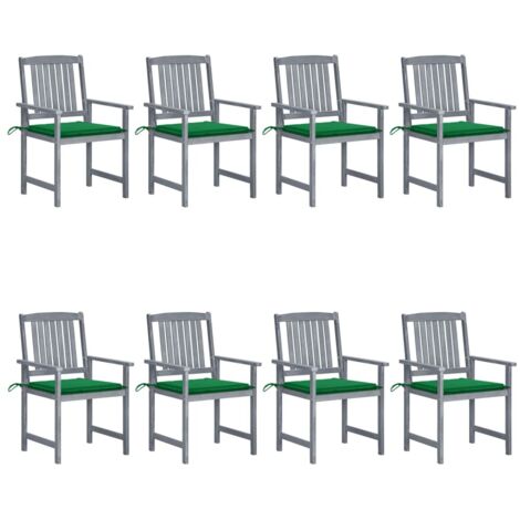 Lot de 8 Chaises de jardin avec coussins - Chaises d'extérieur pour terrasse/jardin Bois d'acacia solide Gris BV165718 - BonneVie