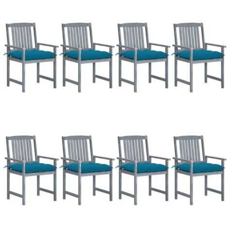 Lot de 8 Chaises de jardin avec coussins - Chaises d'extérieur pour terrasse/jardin Bois d'acacia solide Gris BV257645 - BonneVie