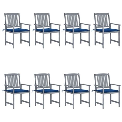 Lot de 8 Chaises de jardin avec coussins - Chaises d'extérieur pour terrasse/jardin Bois d'acacia solide Gris BV480135 - BonneVie