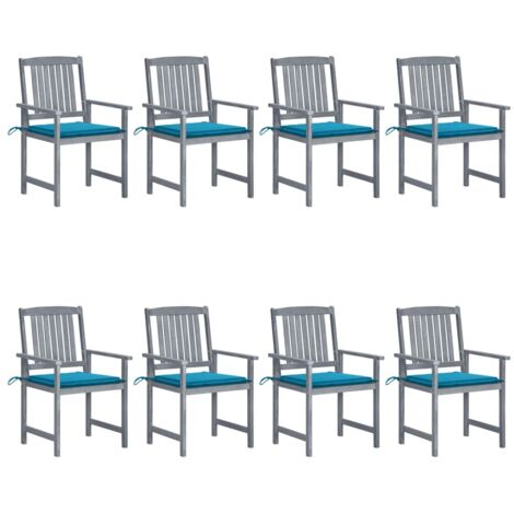 Lot de 8 Chaises de jardin avec coussins - Chaises d'extérieur pour terrasse/jardin Bois d'acacia solide Gris BV505762 - BonneVie