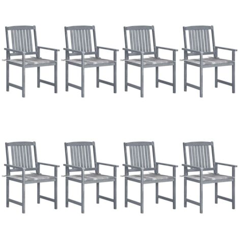 Lot de 8 Chaises de jardin avec coussins - Chaises d'extérieur pour terrasse/jardin Bois d'acacia solide Gris BV584502 - BonneVie