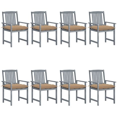 Lot de 8 Chaises de jardin avec coussins - Chaises d'extérieur pour terrasse/jardin Bois d'acacia solide Gris BV633429 - BonneVie