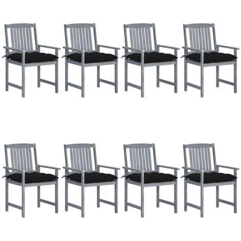 Lot de 8 Chaises de jardin avec coussins - Chaises d'extérieur pour terrasse/jardin Bois d'acacia solide Gris BV884181 - BonneVie