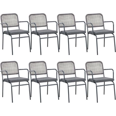 Lot de 8 Chaises de Jardin en Métal Aluminium Empilables Finition Thermolaquée avec Coussins Gris Taceno