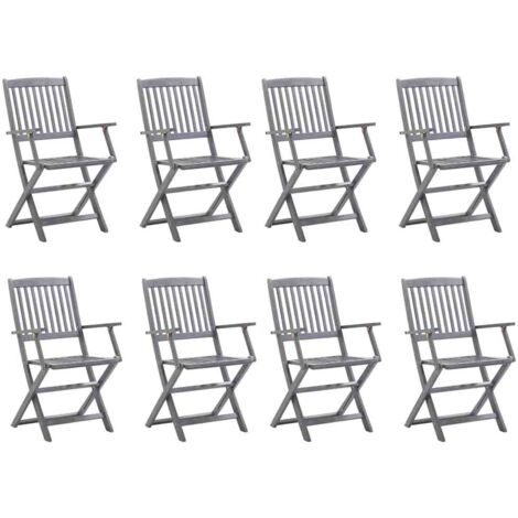Lot de 8 Chaises de jardin et de camping pliables, Chaises de relaxation, avec coussins Bois d'acacia OIB3683E