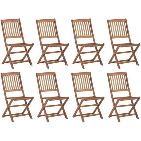 Lot de 8 Chaises de jardin pliables avec coussins - Chaise d'extérieur pour terrasse/jardin Bois d'acacia BV103293 - BonneVie