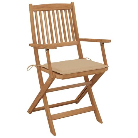 Lot de 8 Chaises de jardin pliables avec coussins - Chaise d'extérieur pour terrasse/jardin Bois d'acacia BV185565 - BonneVie