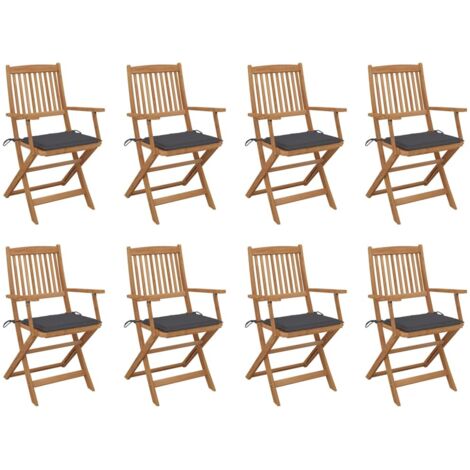 Lot de 8 Chaises de jardin pliables avec coussins - Chaise d'extérieur pour terrasse/jardin Bois d'acacia BV623633 - BonneVie
