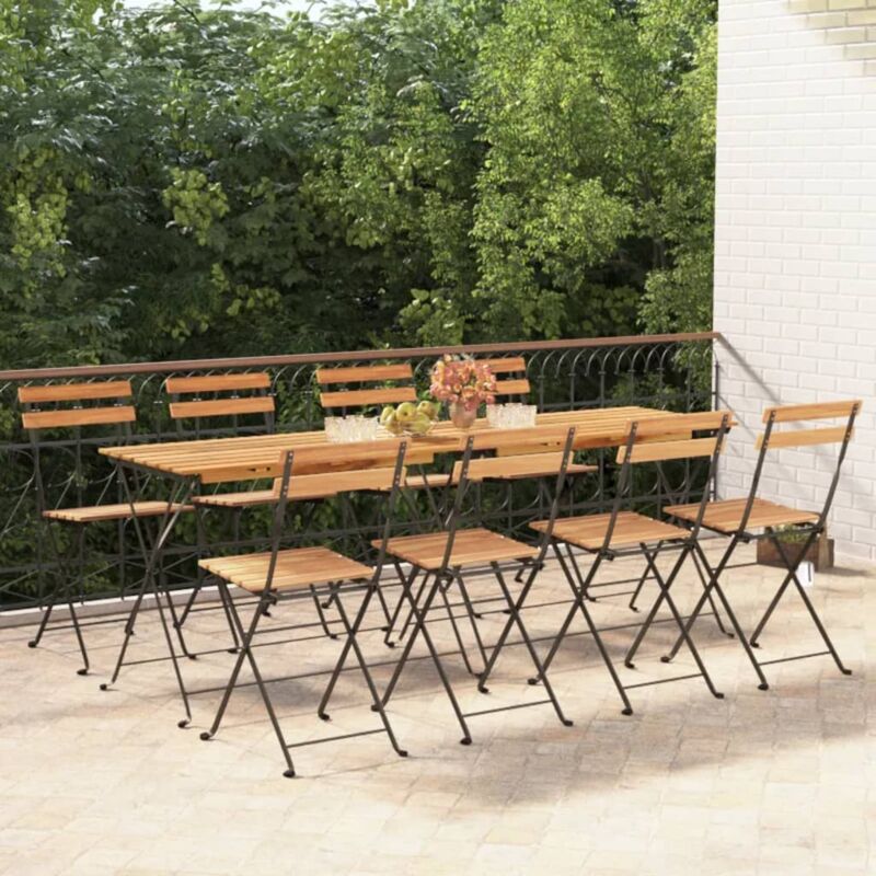 Lot de 8 Chaises de jardin pliantes Chaises de bistrot Bois de teck solide et acier 88774