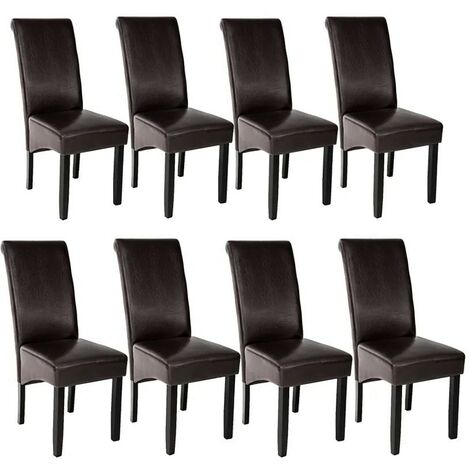 Lot de 8 Chaises de Salle à Manger marron foncé aspect simili cuir avec pieds en bois résistants