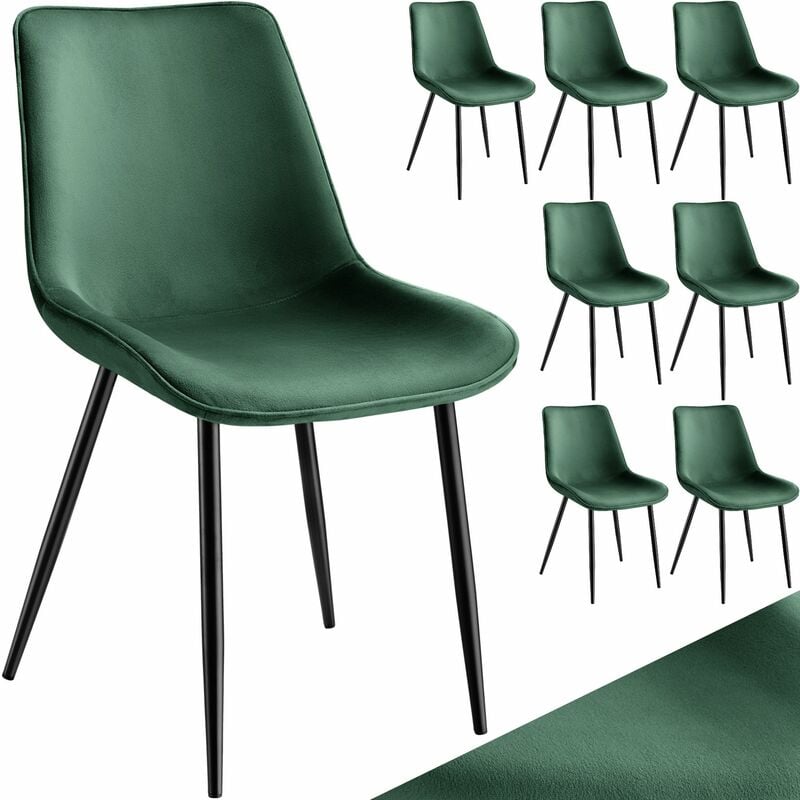 Tectake - Lot de 8 chaises Rembourrées, aspect velours assise Ergonomique - vert foncé
