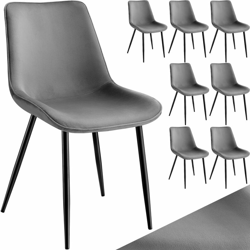 Tectake - Lot de 8 chaises Rembourrées, aspect velours assise Ergonomique - gris