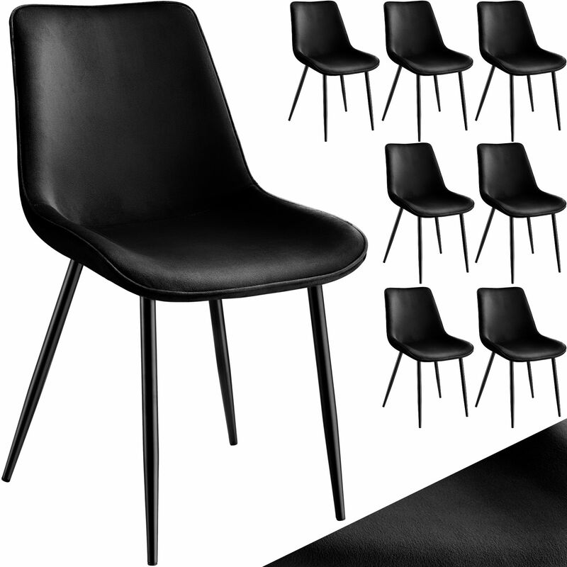 Tectake - Lot de 8 chaises de salle à manger Monroe aspect velours - Lot de 8 chaises, chaise de salle à manger, chaise de salon - noir