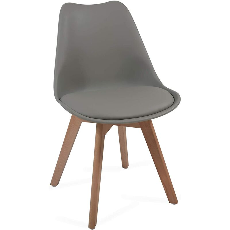 Helloshop26 - Lot de 8 chaises de salle à manger scandinaves assise rembourré pieds en bois hêtre rétro chaise pour salon chambre cuisine bureau gris