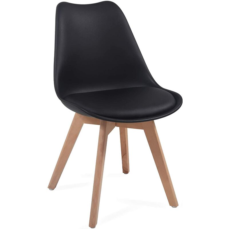 Helloshop26 - Lot de 8 chaises de salle à manger scandinaves assise rembourré pieds en bois hêtre rétro chaise pour salon chambre cuisine bureau noir