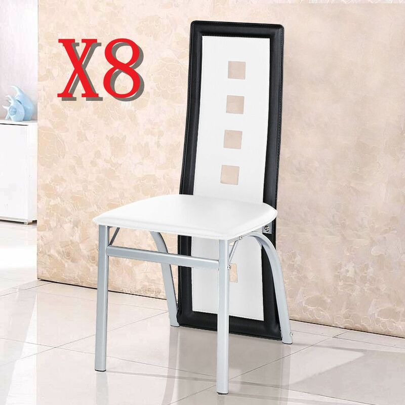 Lot de 8 chaises de salle à manger-Simili Blanc/noir-Style contemporain-six trous