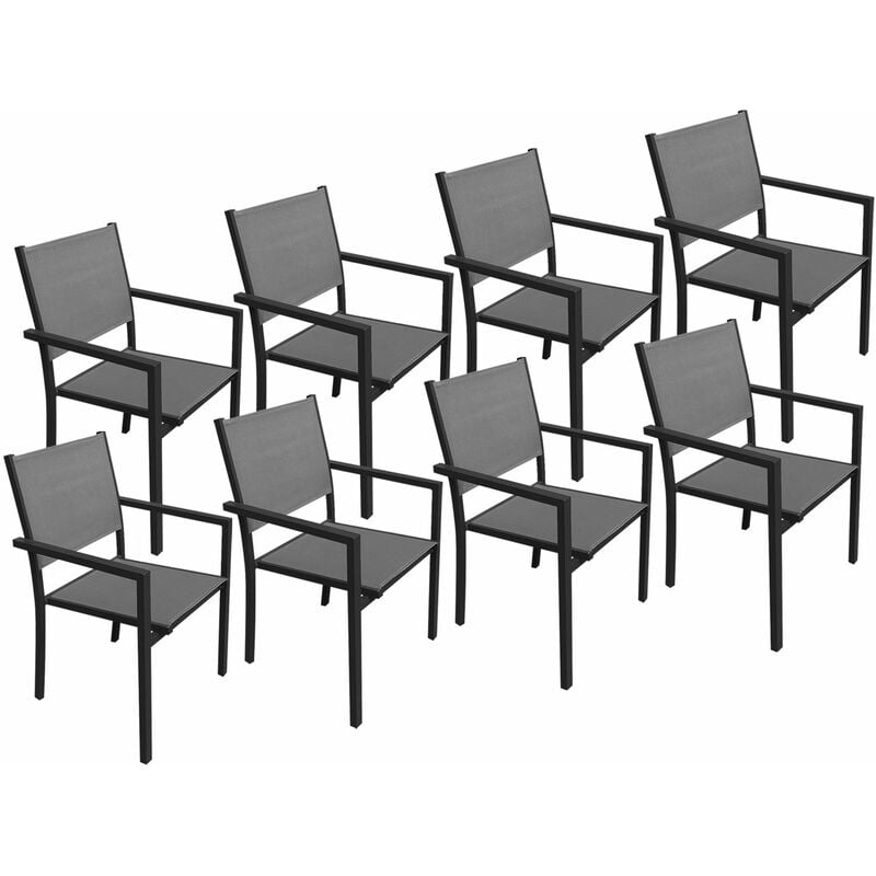 Happy Garden - Lot de 8 chaises en aluminium anthracite - textilène gris - grey