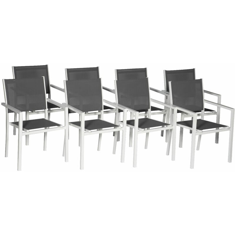 Lot de 8 chaises en aluminium blanc - textilène gris - white