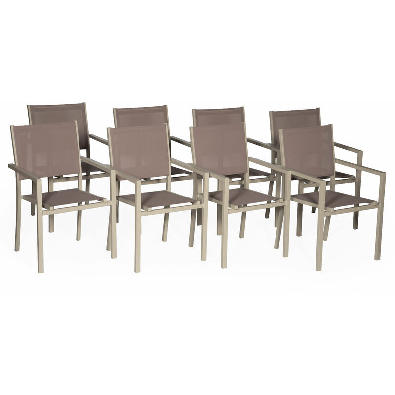 Lot de 8 chaises en aluminium taupe - textilène taupe - brown