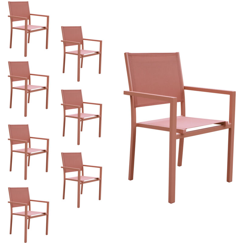 Lot de 8 chaises en aluminium terracotta - textilène terracotta - Happy Garden