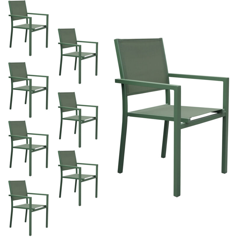 Lot de 8 chaises en aluminium vert sauge - textilène vert sauge - Happy Garden