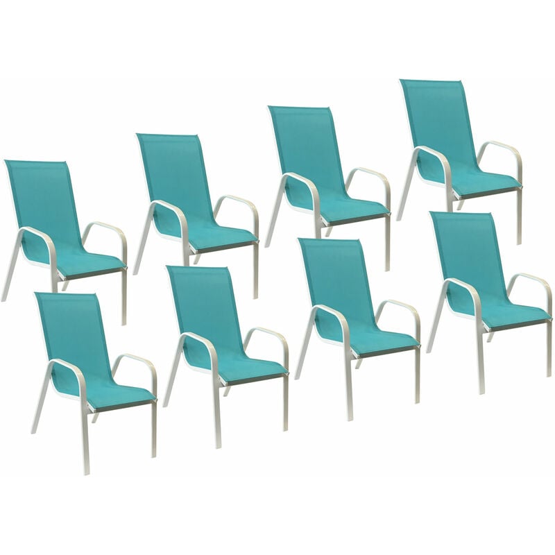 Lot de 8 chaises marbella en textilène bleu - aluminium blanc - blue