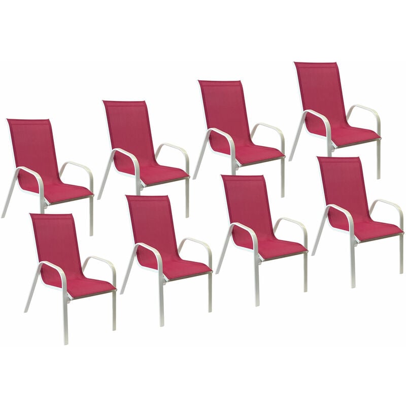 Lot de 8 chaises MARBELLA en textilène rose - aluminium blanc - pink