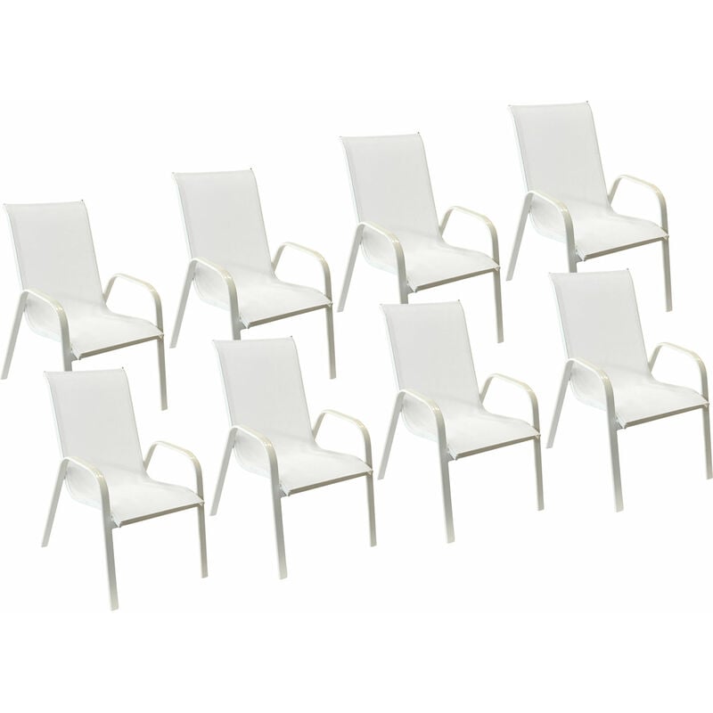 Lot de 8 chaises marbella en textilène blanc - aluminium blanc - white