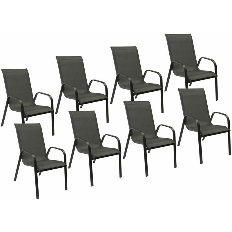 Lot de 8 chaises MARBELLA en textilène gris - aluminium gris anthracite - anthracite