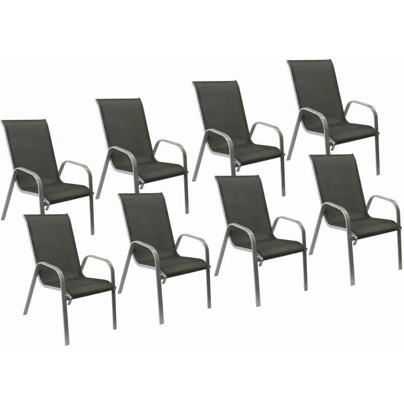 Lot de 8 chaises marbella en textilène gris - aluminium gris - grey