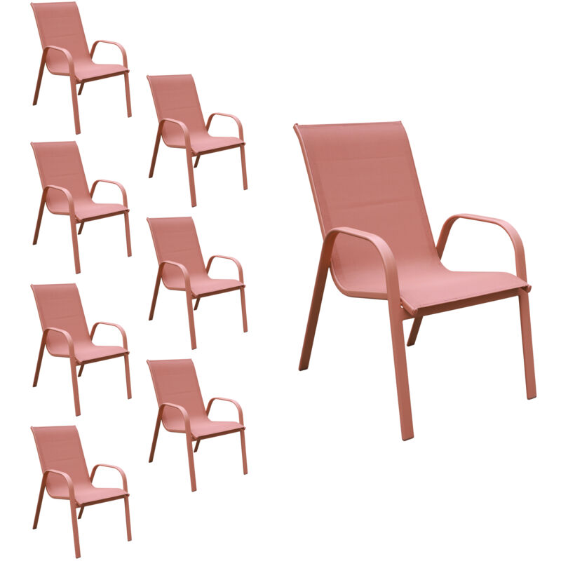 Happy Garden - Lot de 8 chaises marbella en textilène terracotta - aluminium terracotta