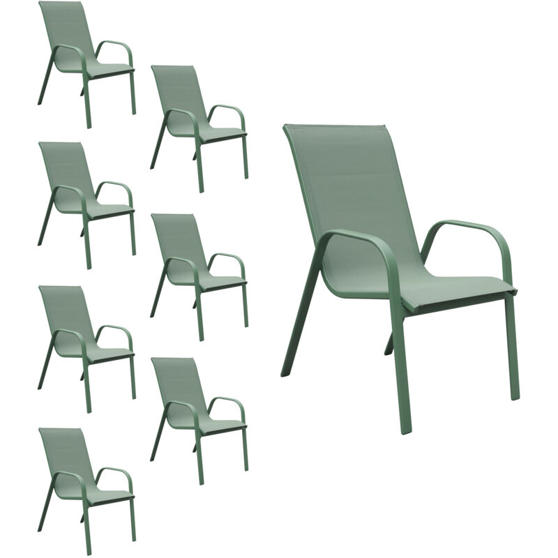 Happy Garden - Lot de 8 chaises marbella en textilène vert sauge - aluminium vert sauge