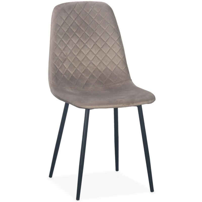 Cotecosy - Lot de 8 chaises matelassées Norway Pieds Noir et Velours Taupe