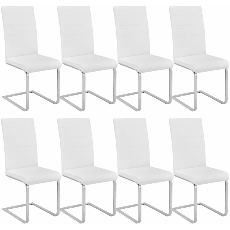 Helloshop26 - Lot de 8 chaises pieds acier siège de salon cuisine salle à manger design carré élégant blanc - Blanc