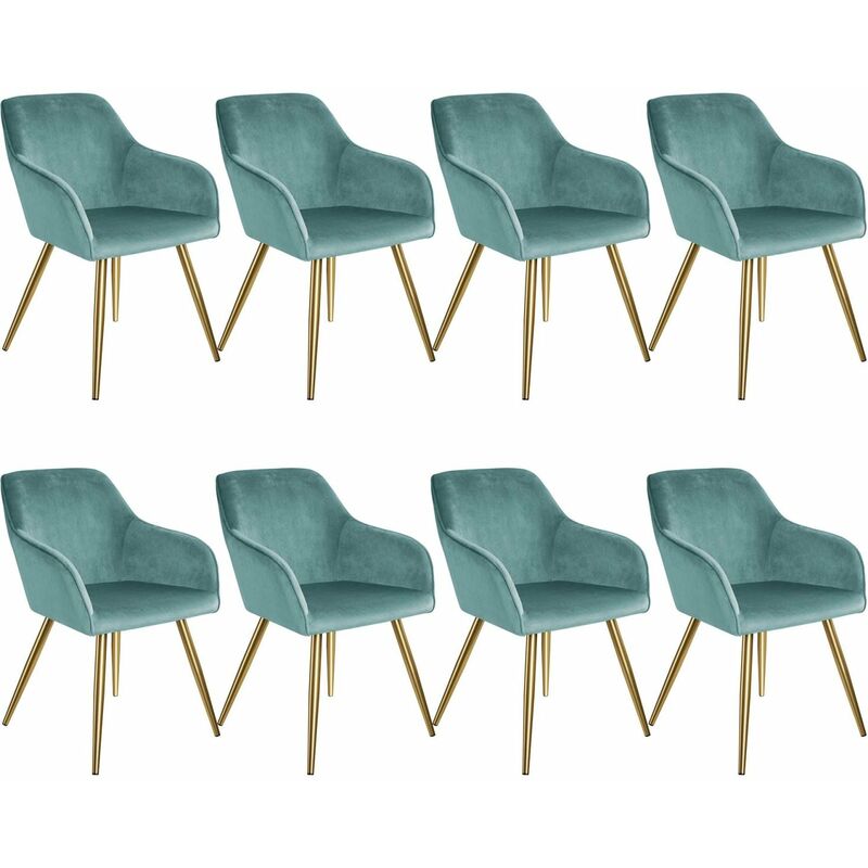 Helloshop26 - Lot de 8 chaises pieds doré siège de salon cuisine salle à manger design élégant turquoise - Or