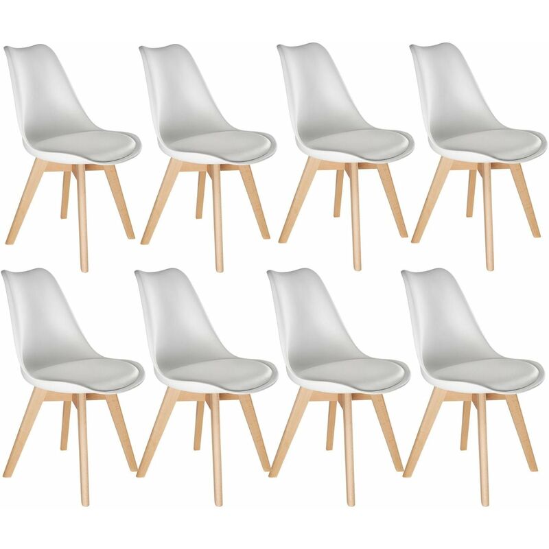 Helloshop26 - Lot de 8 chaises pieds en bois clair siège de salon cuisine salle à manger design minimaliste épuré ergonomique blanc - Blanc