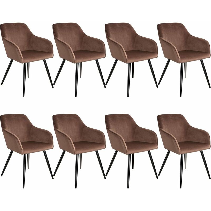 Helloshop26 - Lot de 8 chaises pieds noir siège de salon cuisine salle à manger design élégant velours marron - Marron