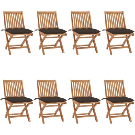 Lot de 8 Chaises pliables de jardin avec coussins,Fauteuils d'extérieur Teck solide -TF43036