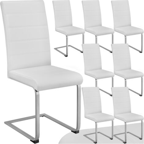 Tectake – Lot de 8 chaises rembourrées en cuir synthétique blanc – Ergonomiques avec assise de 41x43cm – Hauteur d'assise 48cm – Capacité 120kg
