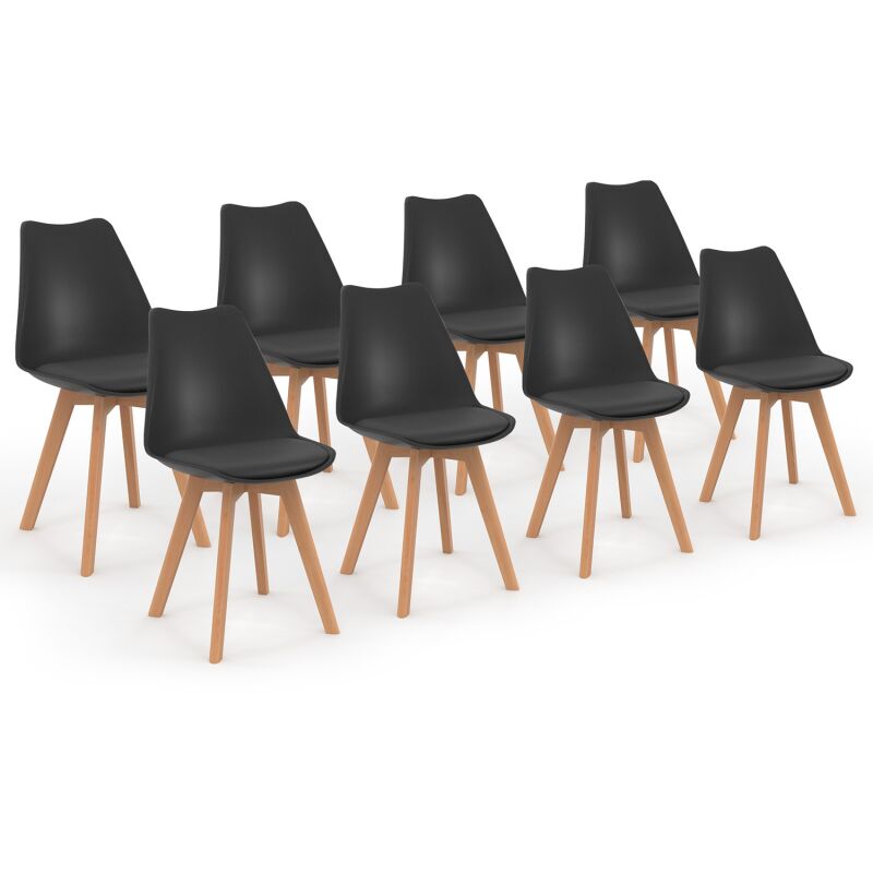 Lot de 8 chaises scandinaves sara noires pour salle à manger - Noir