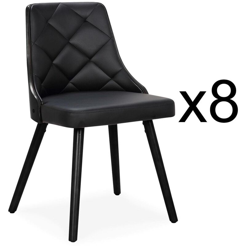 Lot de 8 chaises scandinaves Lalix Bois Noir et Simili Noir - Noir