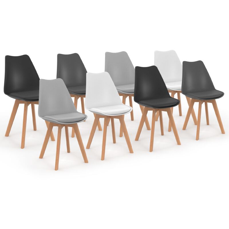 Idmarket - Lot de 8 chaises scandinaves sara mix color blanc x2, gris clair x2, gris foncé x2, noir x2 - Multicolore