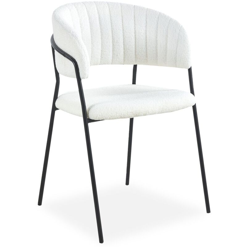 Cotecosy - Lot de 8 chaises Tabata Métal Noir et Tissu bouclette Crème